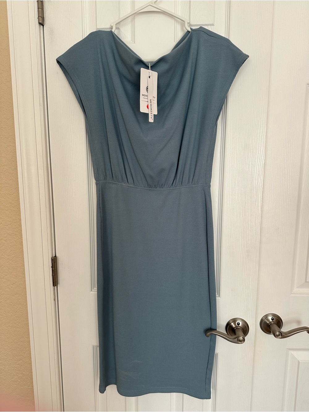 Cap-Sleeve Midi Dress in Slate Blue - Unbranded